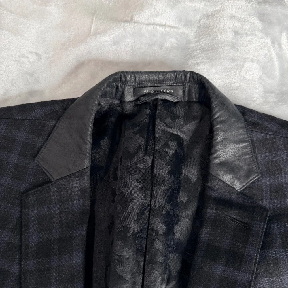 Marc New York Andrew Marc Mens 48XL Wool Sport Coat Blazer Plaid Leather Trim
